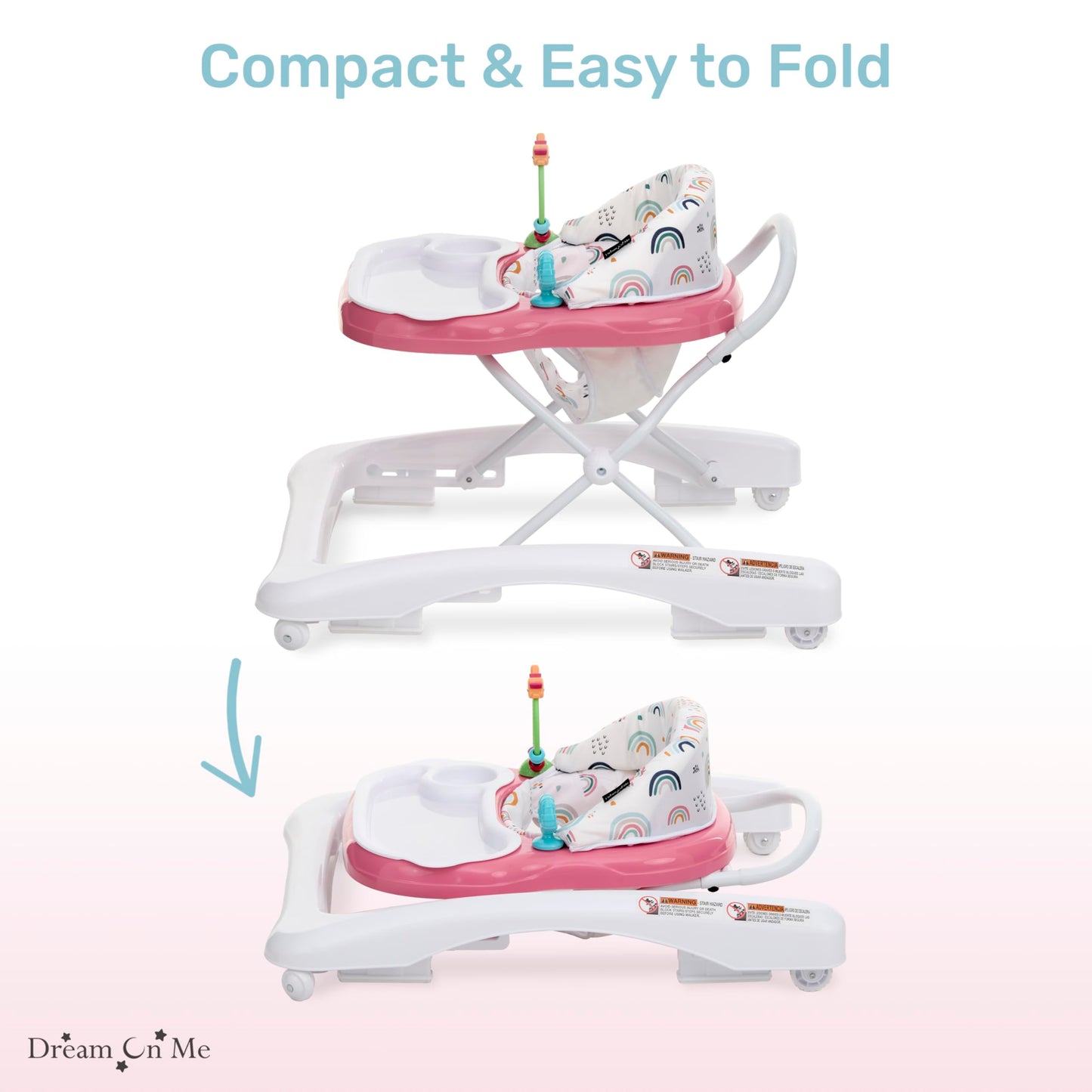 Dream On Me Mia Foldable Baby Walker In Pink