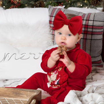 Yanjie Baby Headbands, Red Hair Bow And Green Elastic Nylon Hairbands For Newborns And Infants, 2Pcs