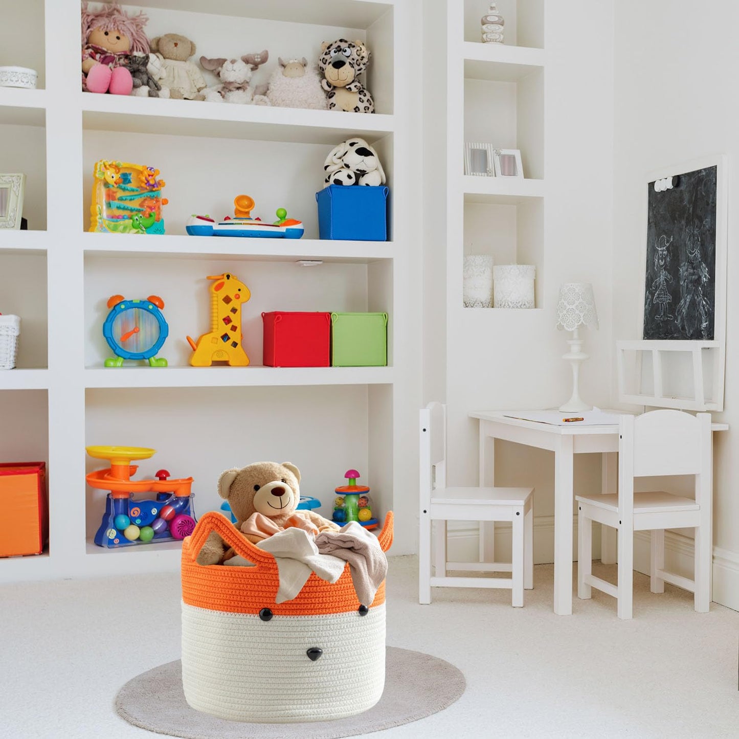 Homeypine Fox Basket, Woven Cotton Rope Storage Basket For Baby, Empty Gift Basket With Handle, Animal Laundry Basket Organizer