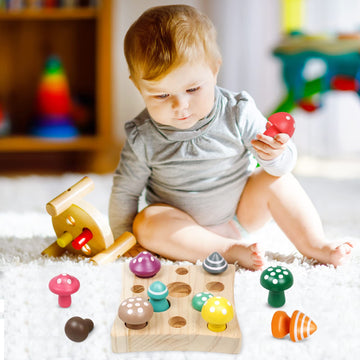 NAODONGLI Montessori Toys for 1 2 3 Year Old Boys Girls Wooden Harvest Mushroom Toys STEM Educational Preschool Learning Number