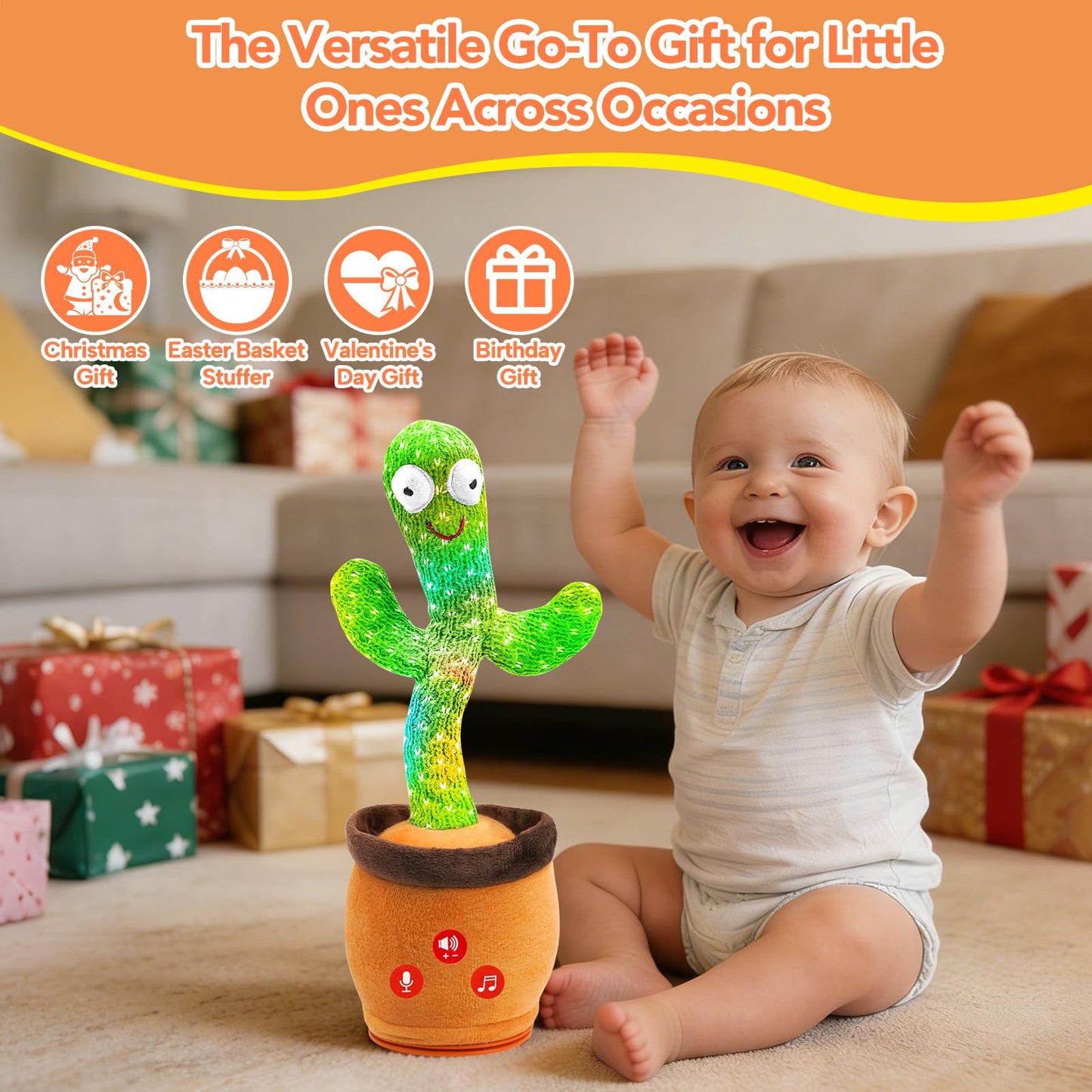 FAYOUCZ Updated Volume Adjustable Dancing Talking Cactus Toy for Baby Toddler, Mimicking Repeating Singing Interactive Cactus To