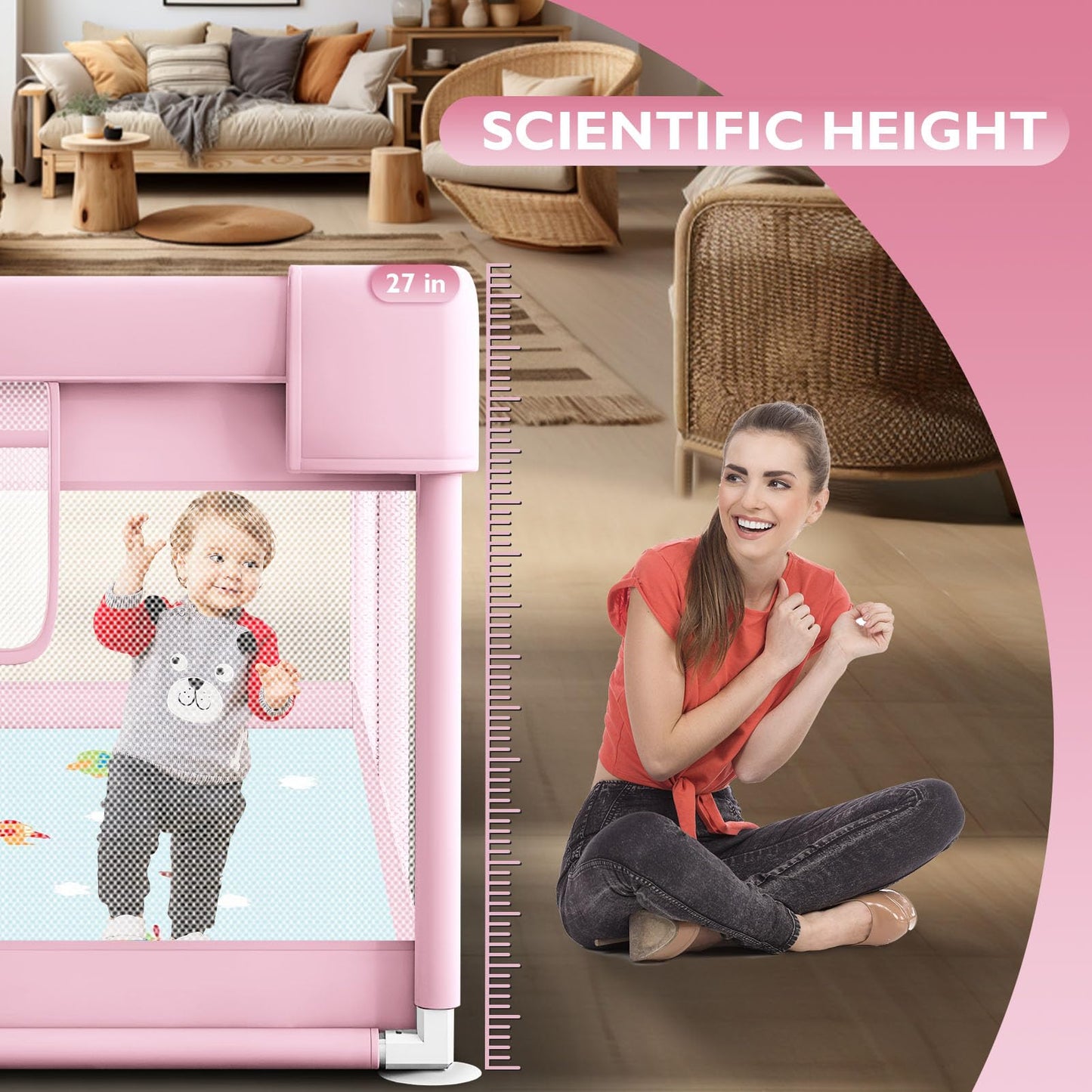 Hiaksedt Baby Playpen For Babies And Toddlers Baby Fence Baby Play Yards For Indoor & Outdoor With Breathable Mesh Anti-Fall (Pi