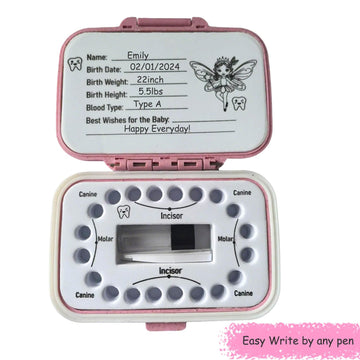 Tooth Fairy Box & Baby Tooth Keepsake Case For Kids - Natural Wheat Straw & Pp Material, Easy-Write Eva Liner - Pink