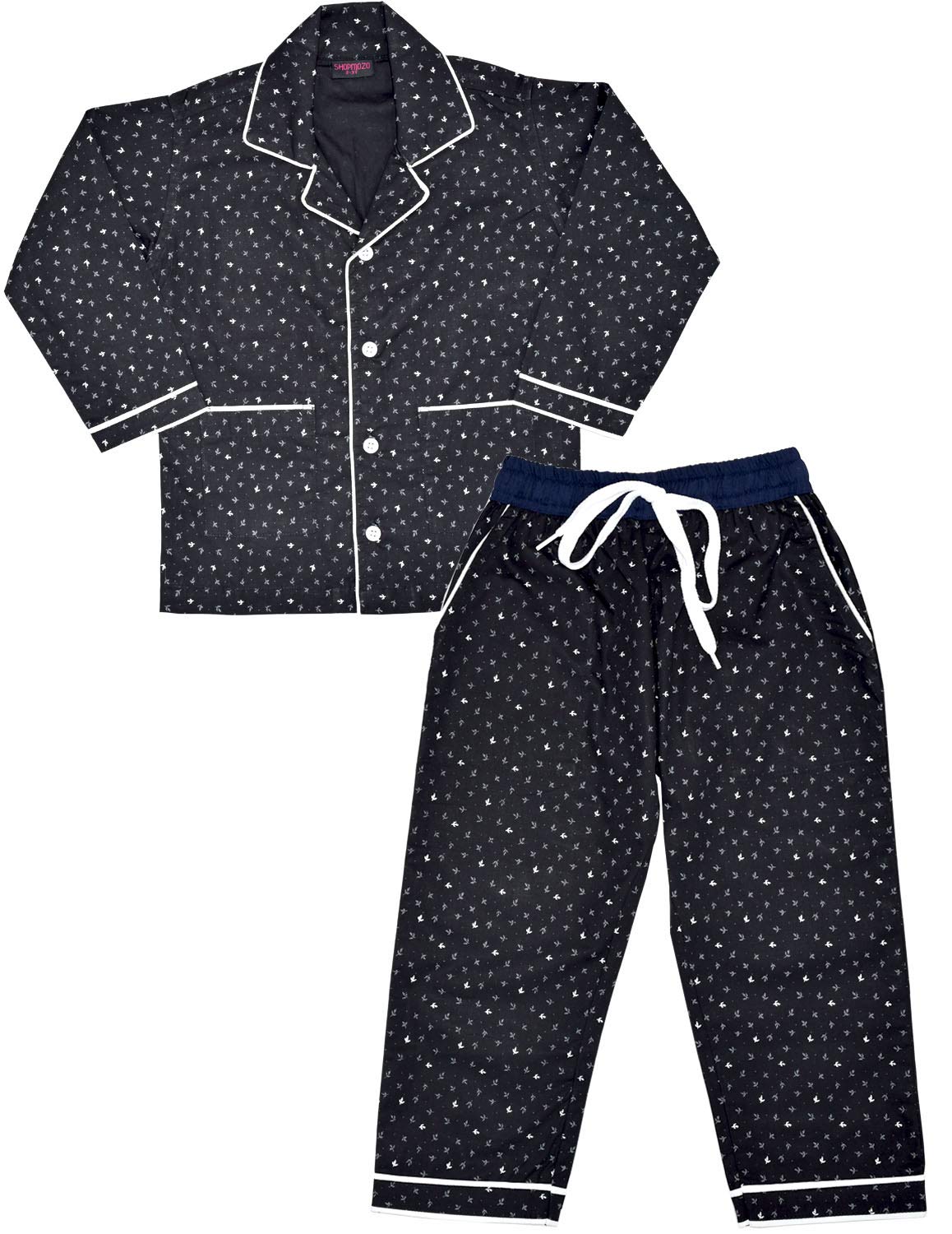 SHOPmOZO Unisex Pure Cotton Full Sleeved Printed Night Suit for Boys and Girls Full Pyjama with Top Combo Set (SM00198GIRLSSWOF