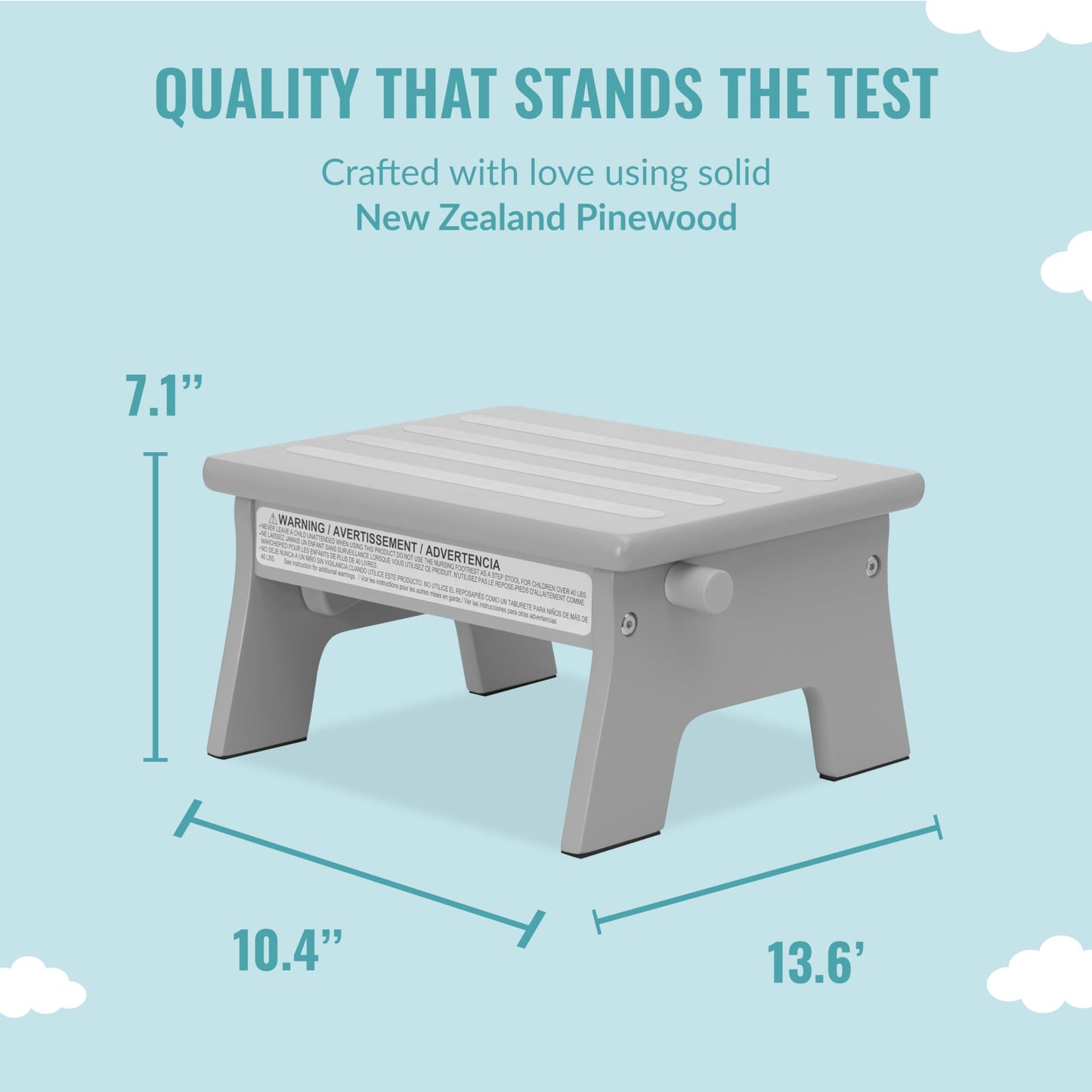 Dream On Me Ease-Up Adjustable Nursing Footrest In Pebble Grey, Made Of Sturdy Pinewood, Lightweight, Easy To Assemble