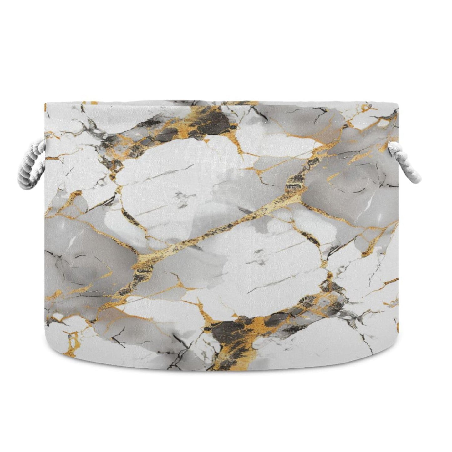 Canvas Storage Organizer Bin, Marble (14) Storage Basket Laundry Hamper with Handle for Clothes Playroom Decor, Large, 20 in Dia