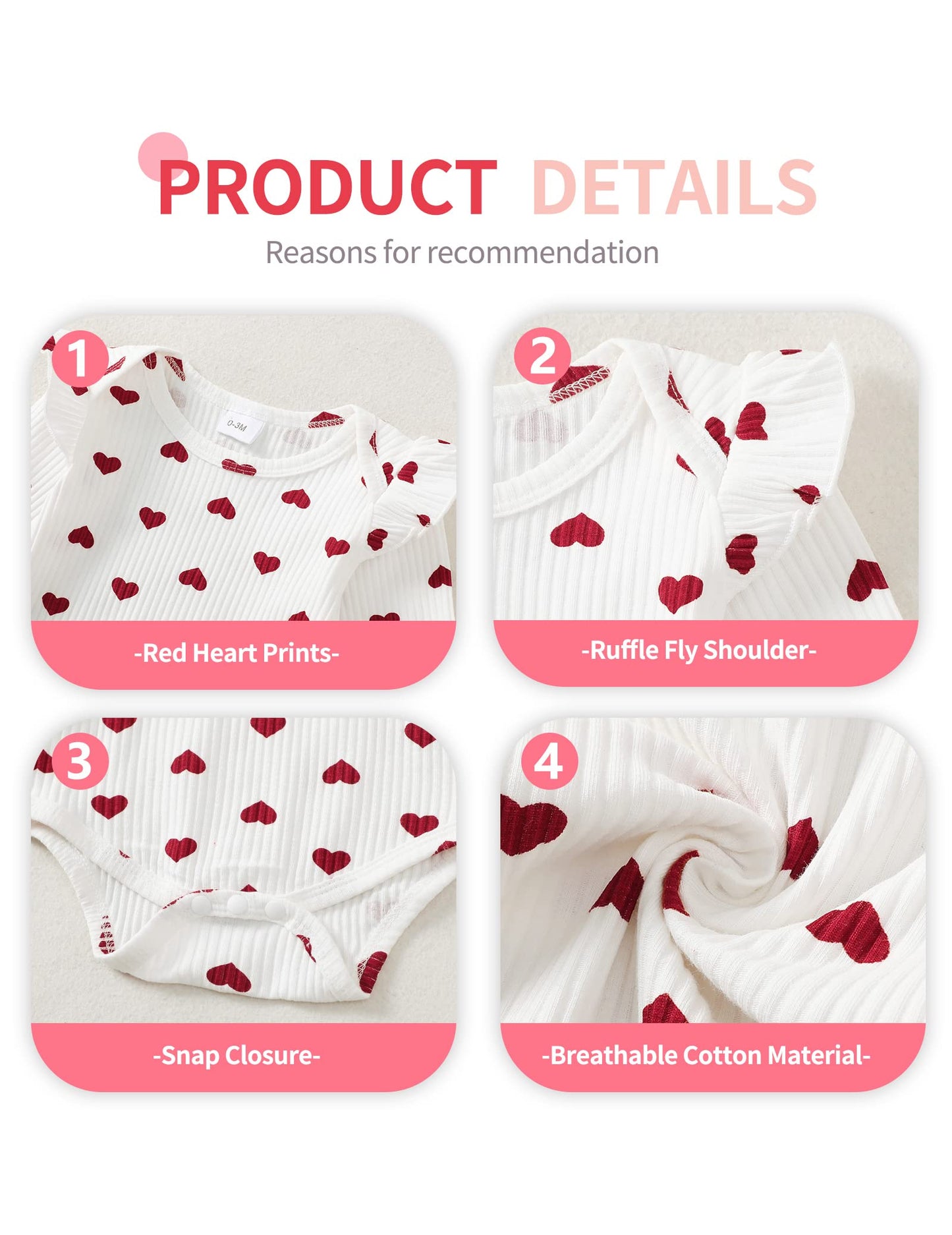 Kucnuzki Baby Girl Clothes 3-6 Months Baby Girl Valentines Day Long Sleeve Ruffle Romper Shirt Red Suspender Overall Dress Fall