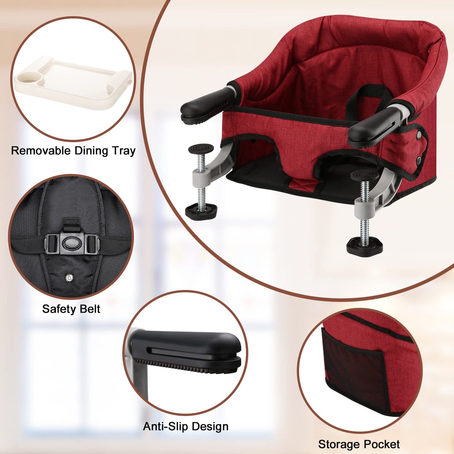 Hook-On High Chair With Removable Dining Tray, Folding Portable Clip-On Table, Baby Chair With Storage Bag For Indoor/Outdoor (R