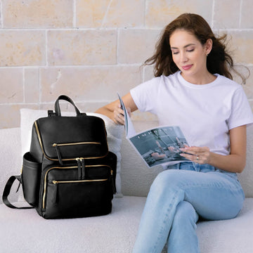 Diaper Bag Backpack Baby Diaper Bag Leather By Omanmoli With 17 Diaper Bag Organizing Pouches,Changing Pad,Stroller Straps,4 Ins