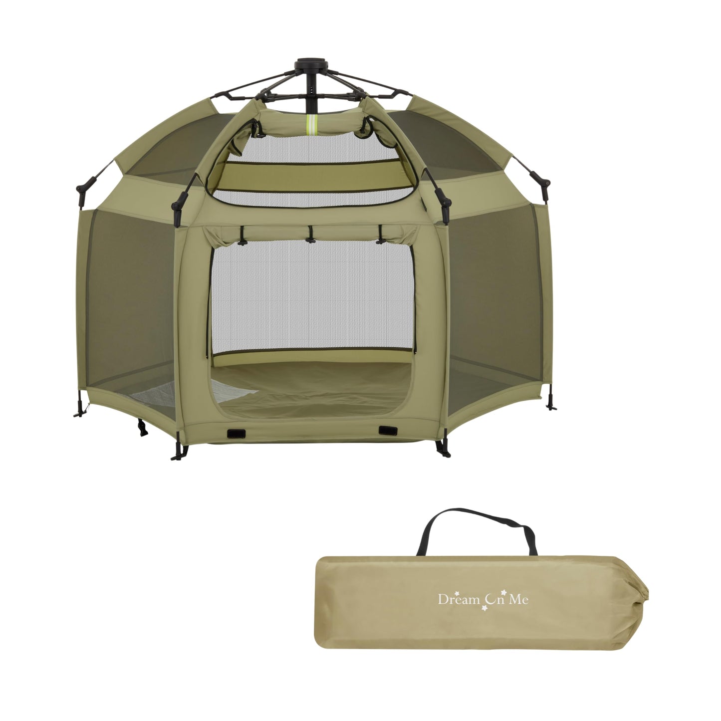 Dream On Me Pop Up Children Playpen In Taupe Green, Easy Set Up For Babies And Toddlers, Breathable Mesh Sides, One Hand Easy Fo