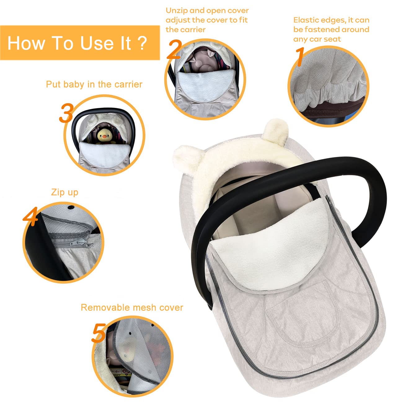 Car Seat Cover Baby Carseat Covers,Car Seat Covers For Babies Winter,Universal Infant Car Seat Canopy Shield For Cold Weather, W