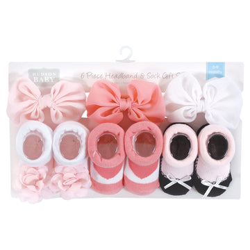 Hudson Baby Baby Girls' Headband And Socks Giftset, Blush White, One Size