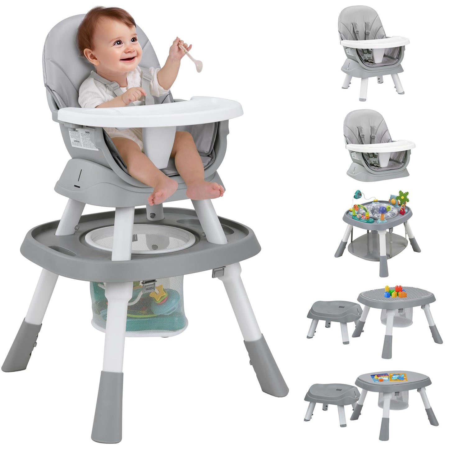 Baby High Chair with Activity Center,10-in-1 Convertible High Chairs for Babies and Toddlers with Baby Toys,Building Block Table