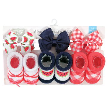 Hudson Baby Baby Girls' Headband And Socks Giftset, Watermelon, One Size