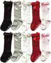 Qandsweet Baby Girl Knee-High Socks Toddlers Bow Stockings Newborn Infant Non-Slip Sock (1-3T,A Non-Skid 5 Pairs)