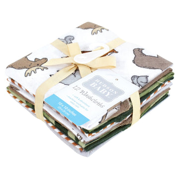 Hudson Baby Unisex Baby Flannel Cotton Washcloths, Animal Adventure 12 Pack, One Size