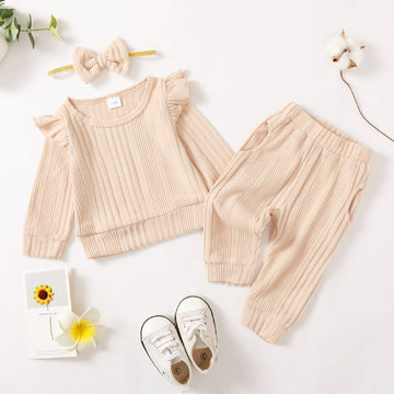 Mioglrie Baby Clothes For Girls 6-12 Month Infant Sweatsuit Fall Winter Outfits Newborn Sweatshirt Fleece Ruffle Long Sleeve Bei