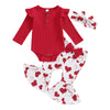 Kuriozud Newborn Baby Girl Valentines Day Outfit Ribbed Long Sleeve Romper Heart Flare Pants Set Infant Cute Baby Girl Clothes (