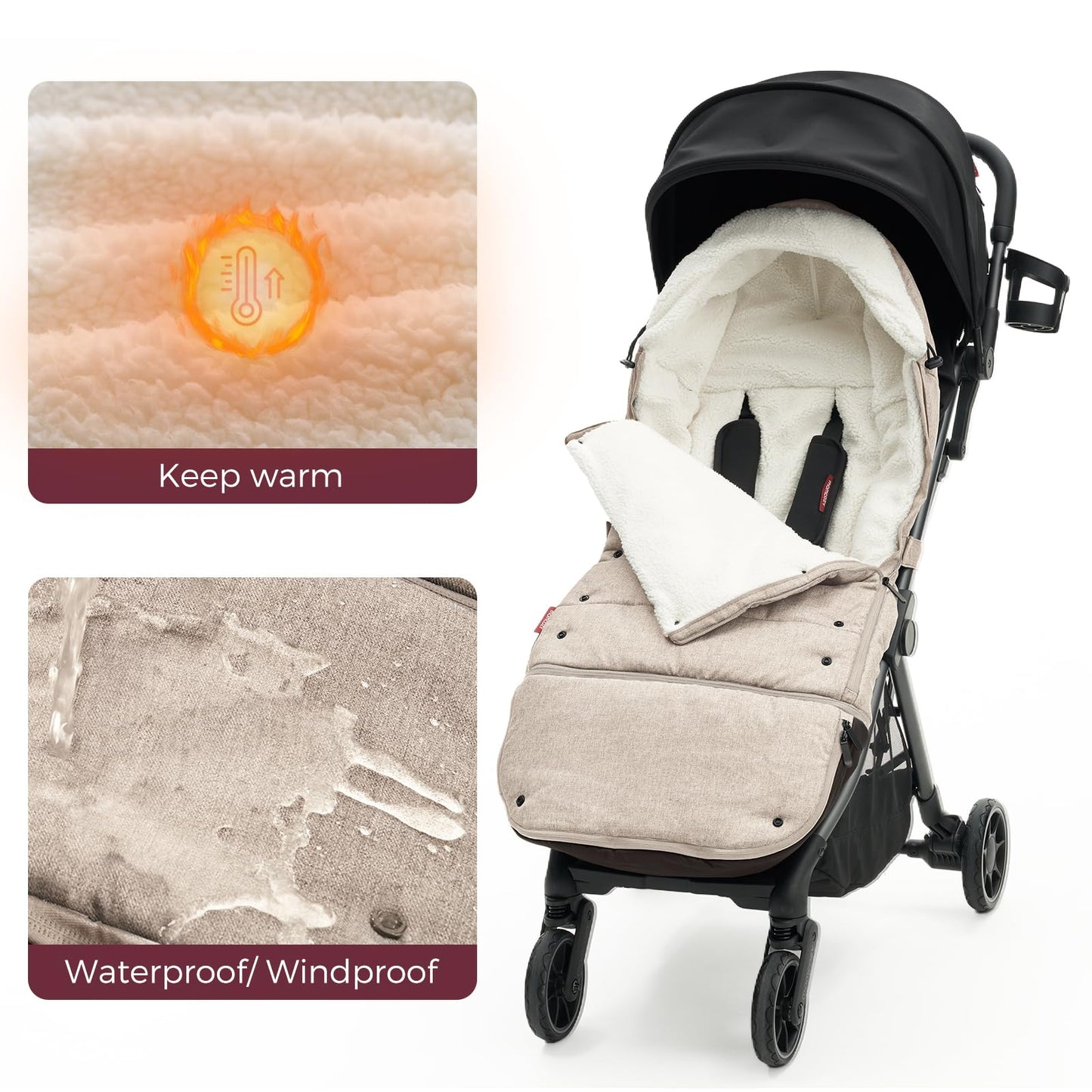Momcozy Universal Footmuff | Easily Attaches To Most Strollers | Ultra-Plush, Weather-Proof | Deluxe Warm Bunting Bag | Extendab