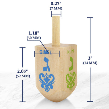 Zion Judaica Large Wood Dreidels Hanukkah Toy Bulk Pack Ziplock Bag 3' Wooden Driedels Natural Wood Spinning Top Dreidlech W/He