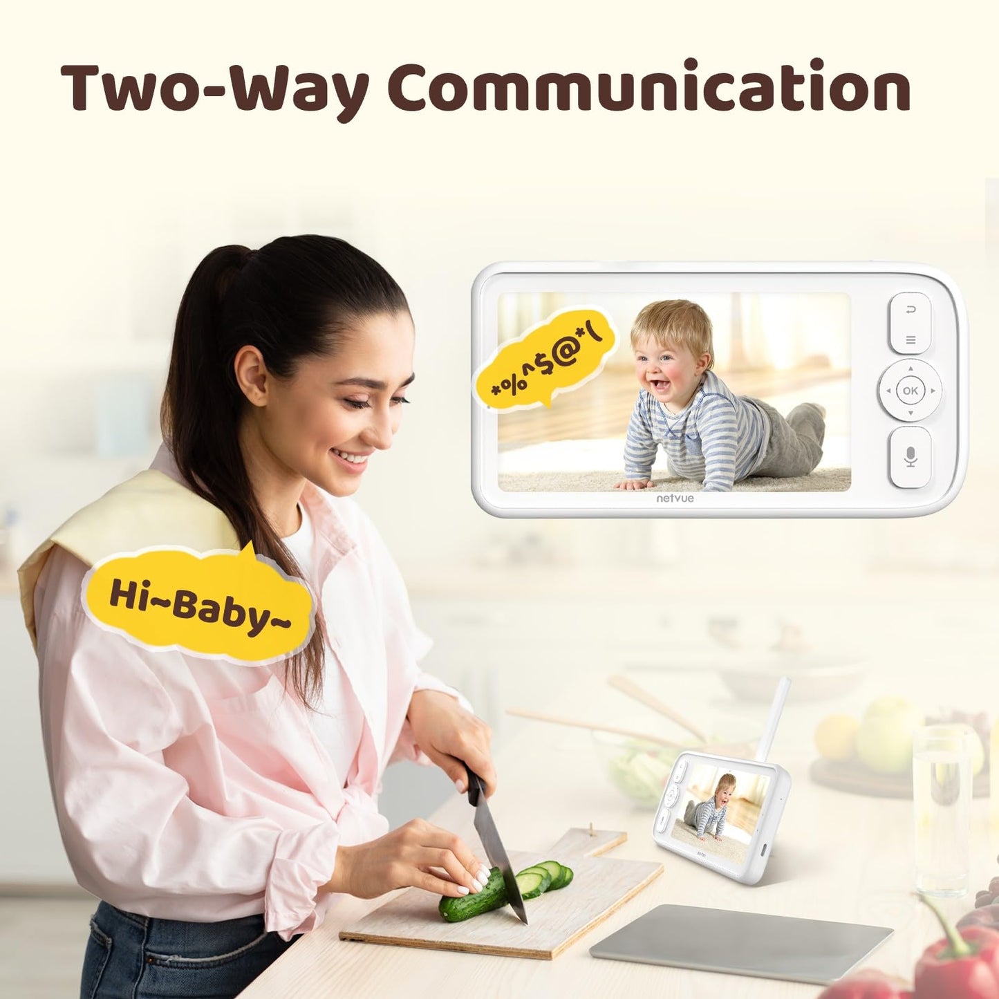 Netvue Peekababy Baby Camera Monitor Video - Baby Monitor With Camera And Audio, 5 ' Display, 2-Way Talk, 4 In 1 Bracket Meets