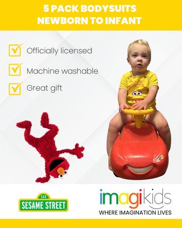 Sesame Street Elmo Cookie Monster Oscar The Grouch Big Bird Newborn Baby Boys 5 Pack Bodysuits White 6-9 Months