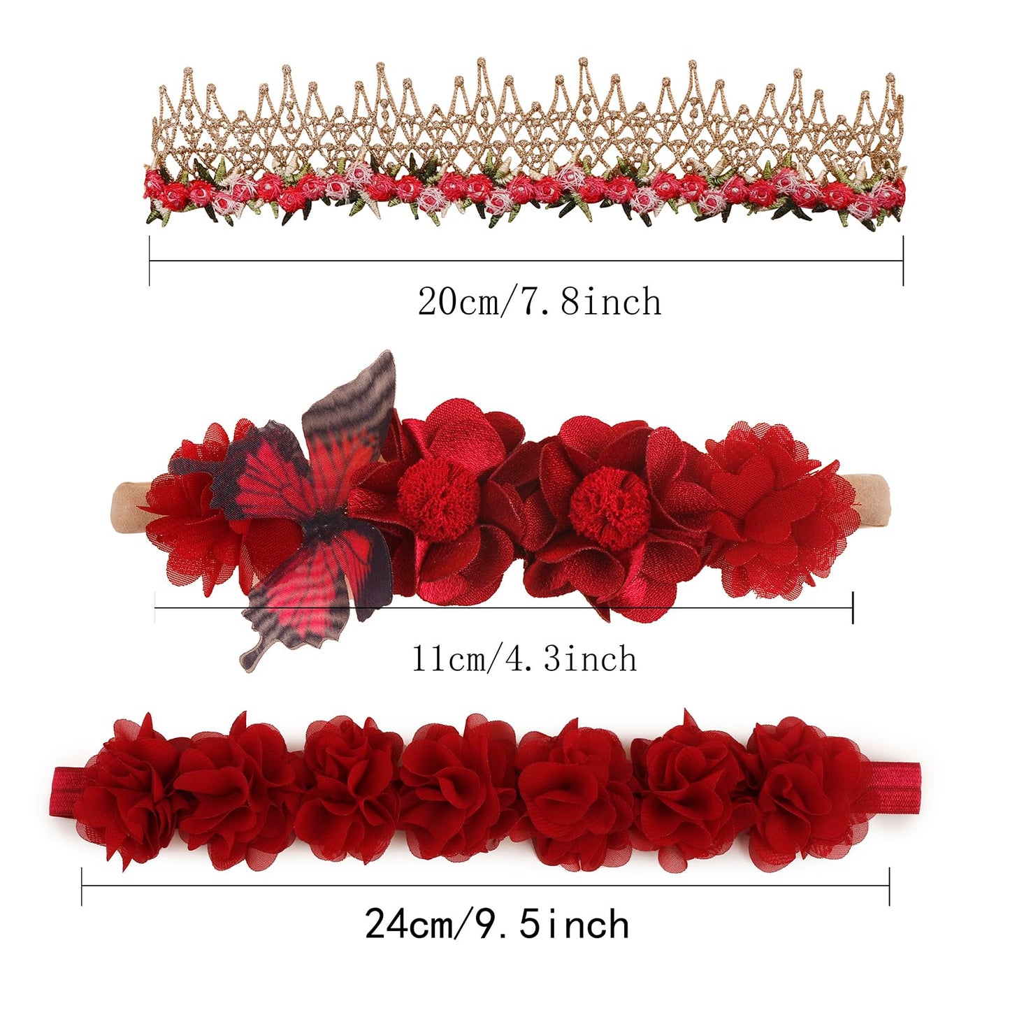 Mligril Baby Girl Nylon Headbands Flower Hair Bows Accessories-Elastic Hair Band Crown Handmade Floral Wraps Birthday Christmas