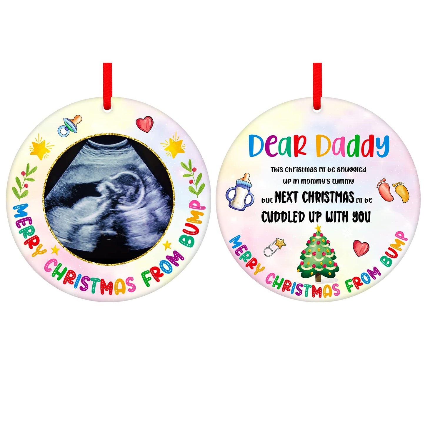 FaCraft Ultrasound Picture Frame Christmas Ornaments 2025 Baby Sonogram Photo Frame for Dad Mom To Be Pregnant Expecting Parents