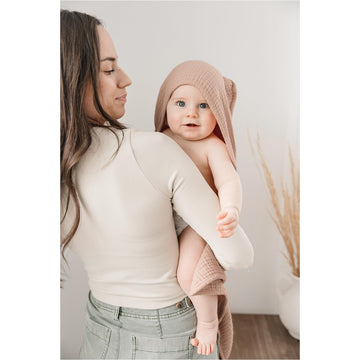 Konssy 2 Pack Muslin Hooded Baby Towels For Newborn Soft 100% Cotton Baby Bath Towel With Hood For Baby, Infant Ultra Absorbent,