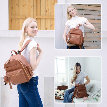 Miss Fong Small Diaper Bag Mini Diaper Bag Backpack, Leather Diaper Bag, Baby Diaper Bag, 11 Pockets Diaper Bag Organizer With H