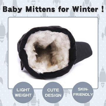Toddler Waterproof Mittens Fleece Lined Baby Boys Girls Winter Warm Glove Kids Snow Infant Ski Mitten For 3M-5T (Black, 3-12M)