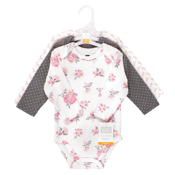 Hudson Baby Unisex Baby Cotton Long-Sleeve Bodysuits, Basic Pink Floral, 6-9 Months