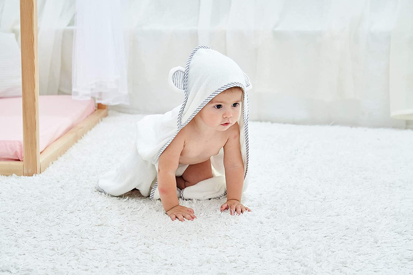 Hiphop Panda Bamboo Hooded Baby Towel - Soft Hooded Bath Towel With Ears For Babie, Toddler,Infant, Perfect For Boy And Girl (Wh