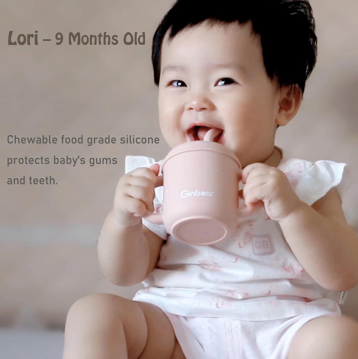 Ginbear 2-In-1 Sip-N-Straw Cup For Baby, Spill Proof Non-Toxic Bpa Free Food Grade Silicone Training Transition Sippy Cup For To