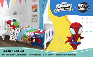 Sunny Side Up Marvel Spidey & His Amazing Friends Toddler Comforter Set - 4 Piece Preschool Bedding Includes Comforter, Sheets &