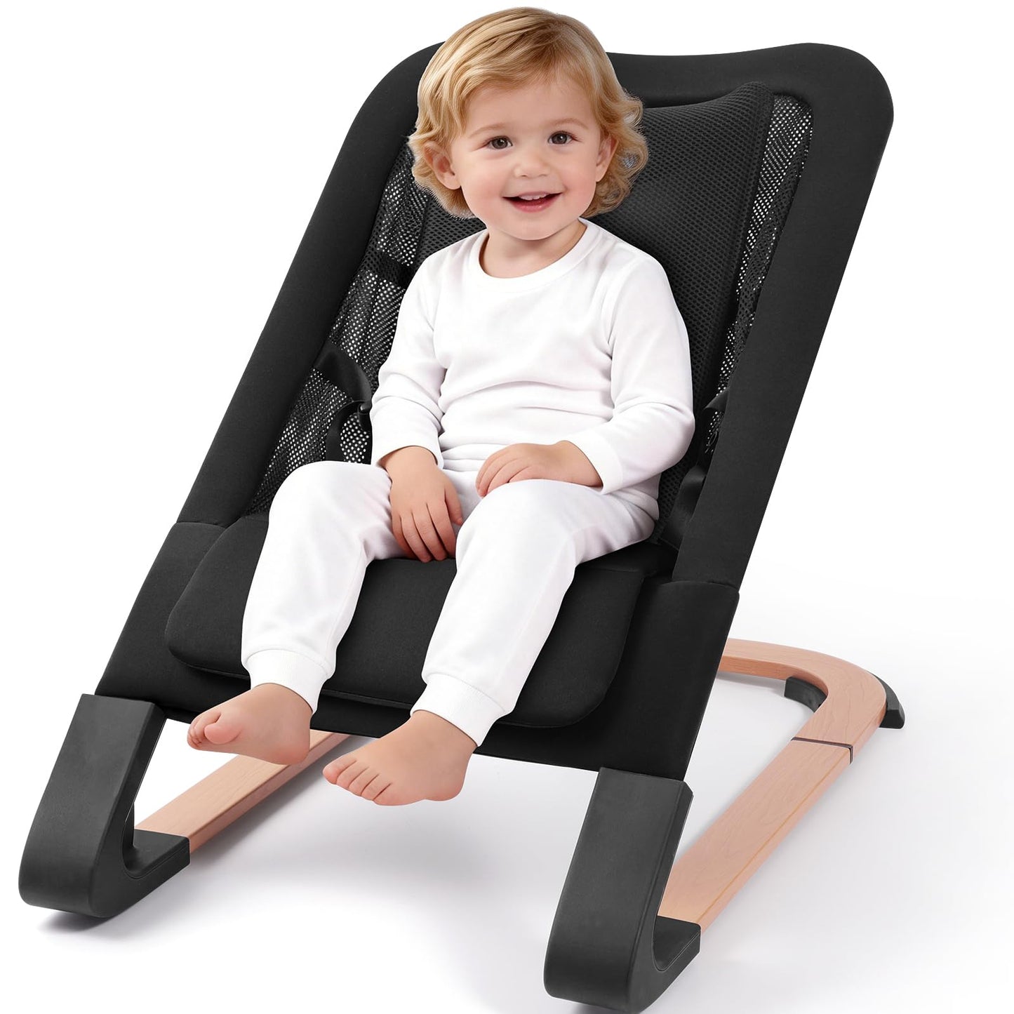 Baby Bouncer for Newborns 0-12 Months: 0-5 Years Portable Infant boy Bouncer Seat Chair in Black with Adjustable Recline & 3-Poi