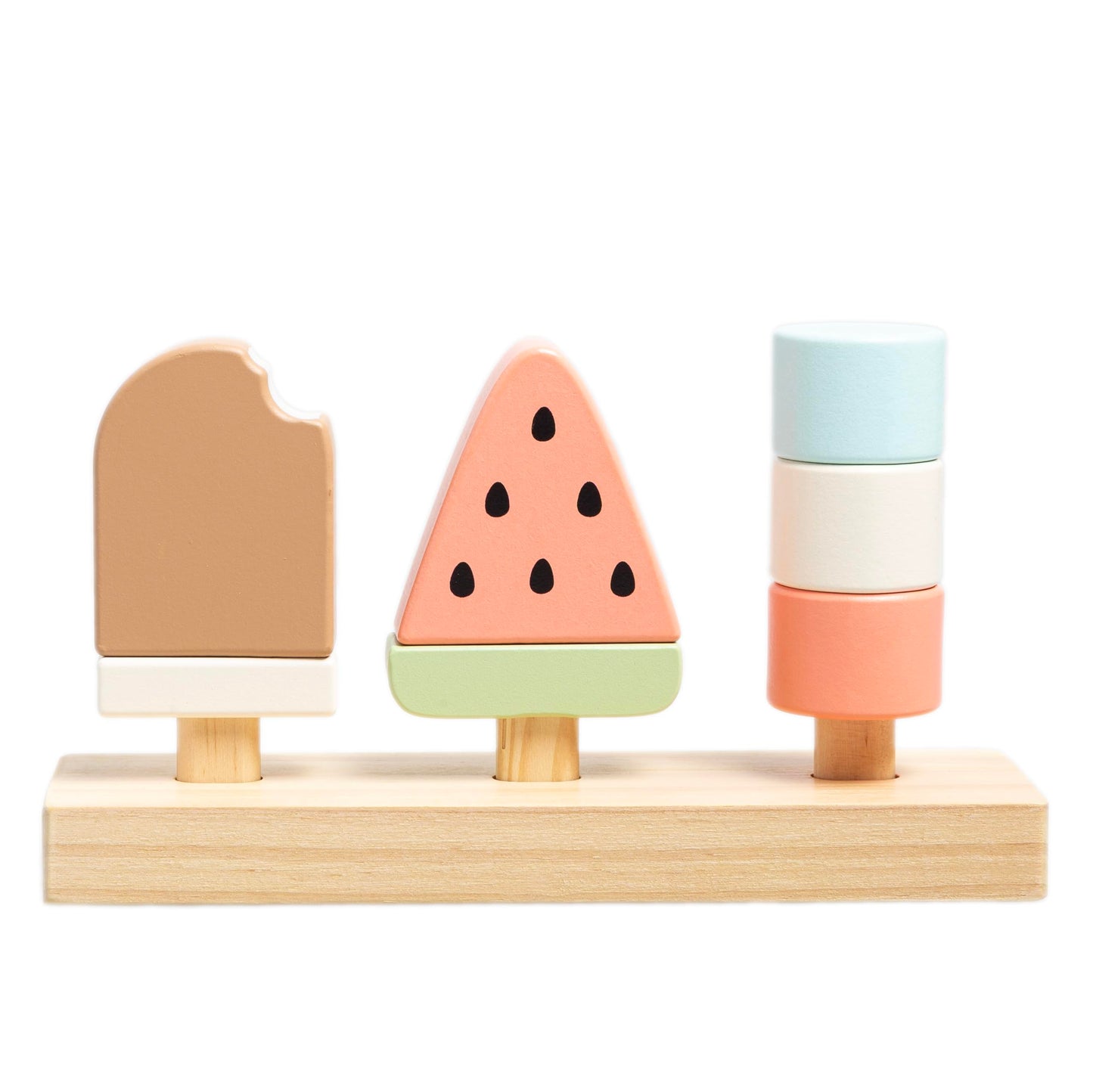 Pearhead Wooden Stacking Toy - Ice Cream Mix & Match Pretend Play Food, FSC-Certified, Montessori Toy Develops Fine Motor Skills