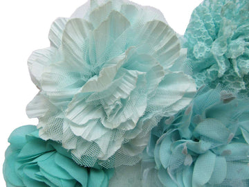 Yycraft 12Pcs Mint/Aqua Chiffon Lace Hair Flower For Girls Headband Baby Flowers Bows,Crafts,Party Decoration(2'-4.5')