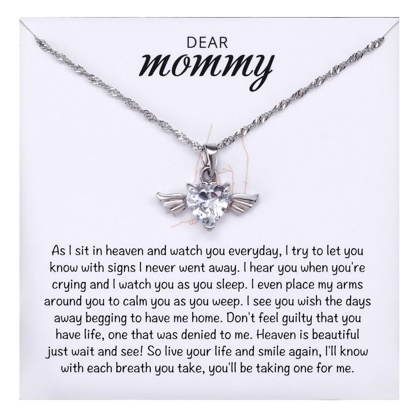 Mama of an Angel Baby Necklace, Miscarriage Gift for Loss of Baby Mother, Angel Wings Heart Necklace for Angels Mom, Infant Chil