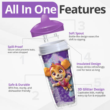 Playtex Baby Sipsters Stage 3 Paw Patrol Sippy Cups, Spill-Proof, Leak-Proof, Insulated, Glitter - Purple, 9 Oz, 1 Count