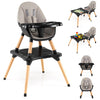 HONEY JOY Baby High Chair, 6-in-1 Convertible Wooden Highchair for Babies and Toddlers/Table Set/Toddler Chair with Safety Harne