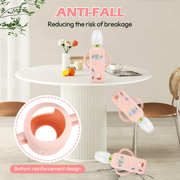 Minmunjiu 3 Pack Silicone Sleeves For Dr. Brown'S Glass Baby Bottles, Anti Breakage Baby Bottle Holder With Handles For Baby Gir