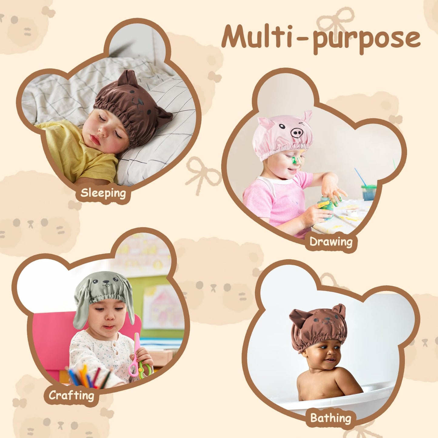 Lolalet Kids Bonnets For Girls, Adjustable Silk Baby Bonnet For Curly Hair Toddler Satin Cartoon Bonnet Cap With Elastic Band -B
