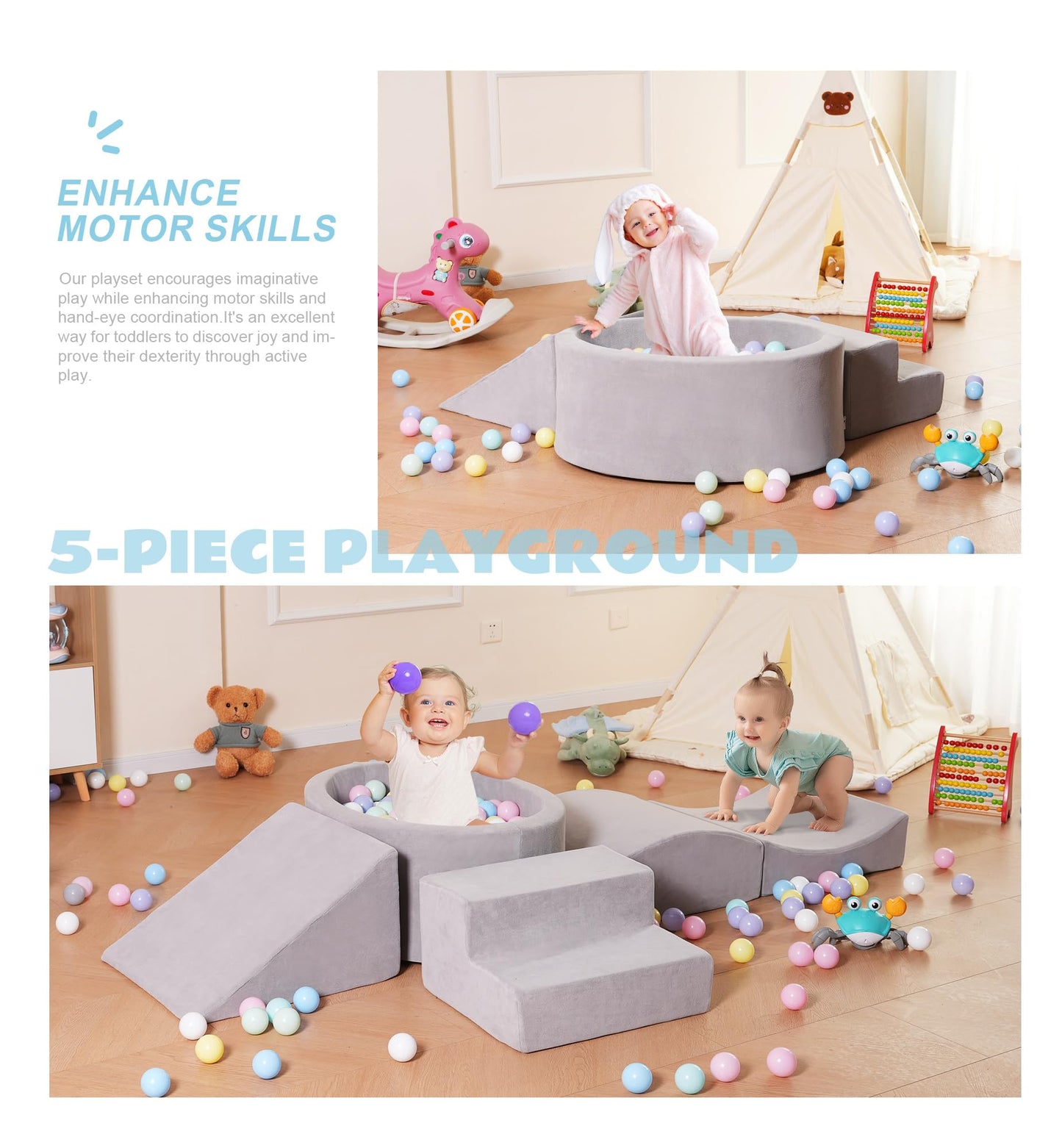 Elftopia Foam Climbing Blocks With Ball Pit Designed For Toddlers Aged 1-3 -Great For Indoor Crawling, Inside Foam Playground Se