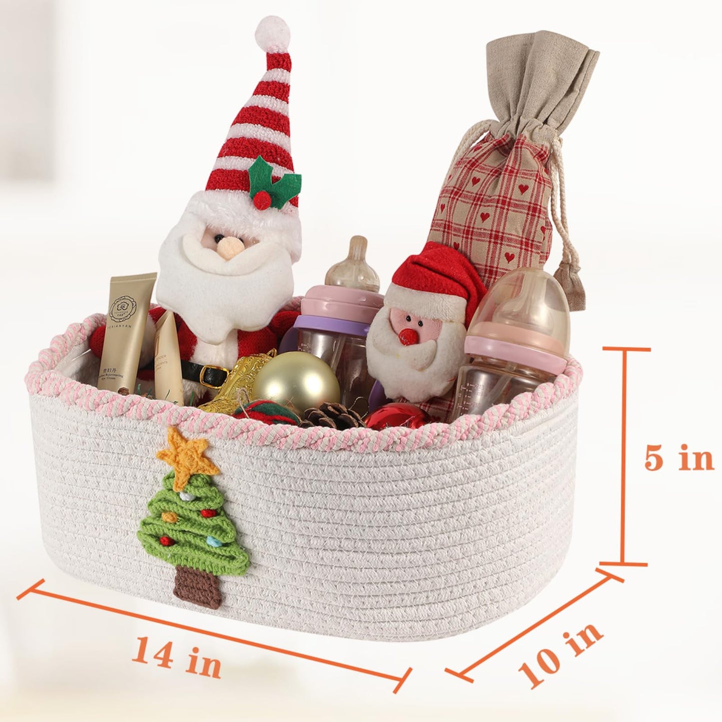 Easter Gift Basket Set Empty With Gift Cards | Bow | Ribbon | Cellophane Bag, Pink Baskets For Storage Cotton Rope Basket With H