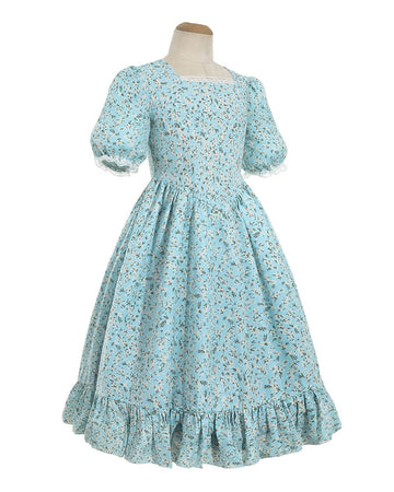 Nuoqi Pioneer Dresses For Girls Prairie Girl Dress Colonial Girl Costume 10-12 Light Blue