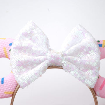 Foeran Mouse Ears Headbands Shiny Bows Mouse Ears Glitter Party Princess Decoration Cosplay Costume For Girls Women (Donut Pink)