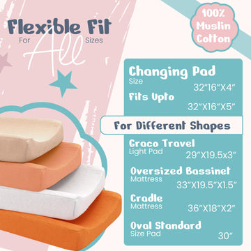 100% Muslin Changing Pad Cover Ultra Soft 120Gsm Baby Changing Pad Covers For Girls And Boys - Easy Wash Diaper Changing Pad Cov
