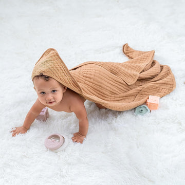 Comfy Cubs Baby Hooded 9 Layer Muslin Cotton Towel For Kids, Large 32 X 32 , Ultra Soft, Warm, And Absorbent. Baby Essentia