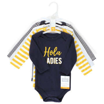 Hudson Baby Unisex Baby Cotton Long-Sleeve Bodysuits, Hola Ladies 5-Pack, Newborn